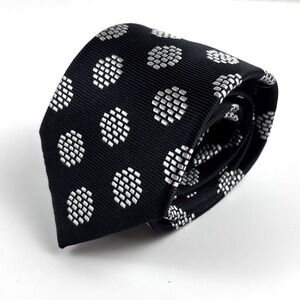 Stafford Signature Tie Mens OS Black Silver Silk Geometric Dot Ribbed Wedding